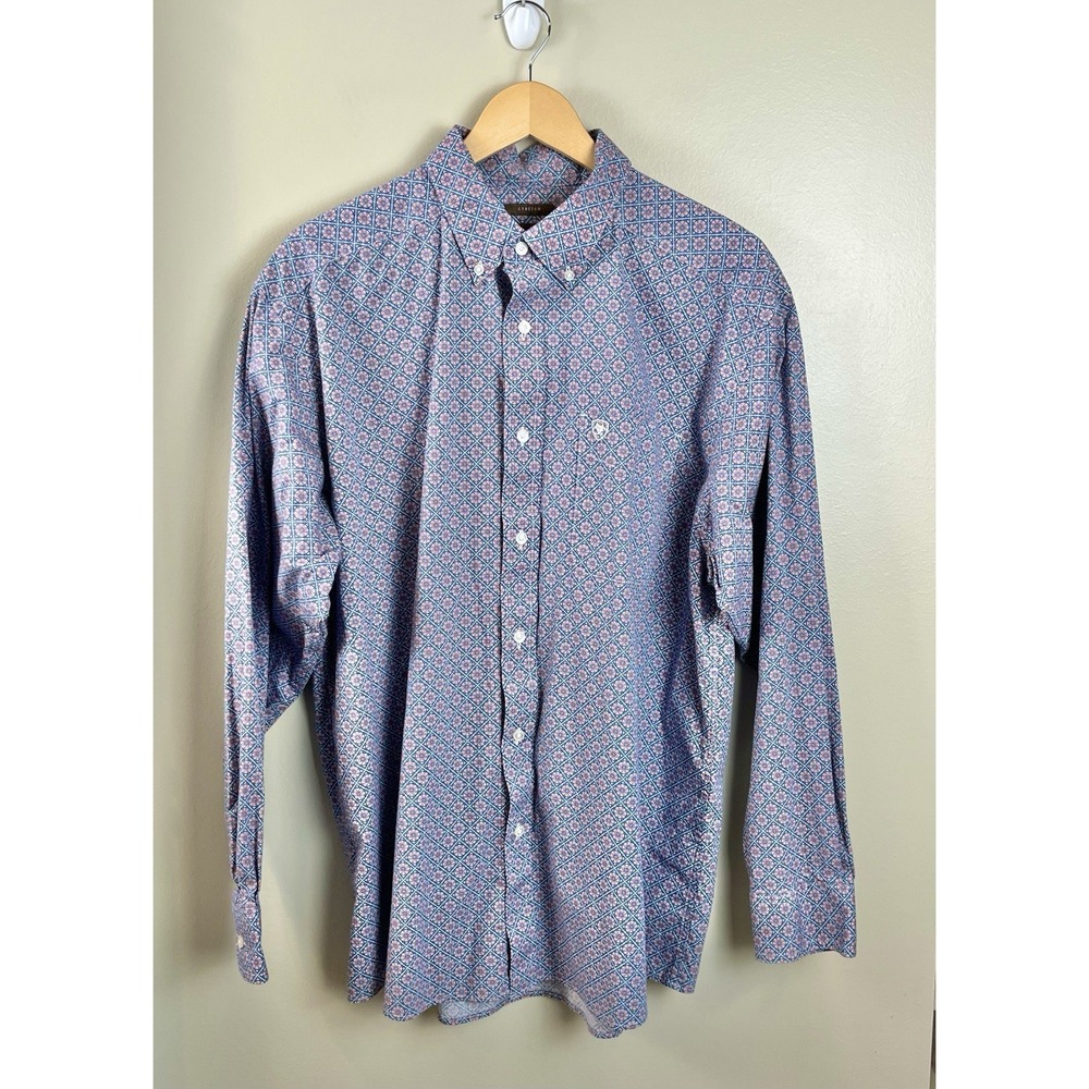 Men's Blue Patterned Button-Down Shirt